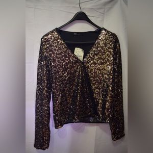 Zara long sleeve sequins shirt- black and gold -$5